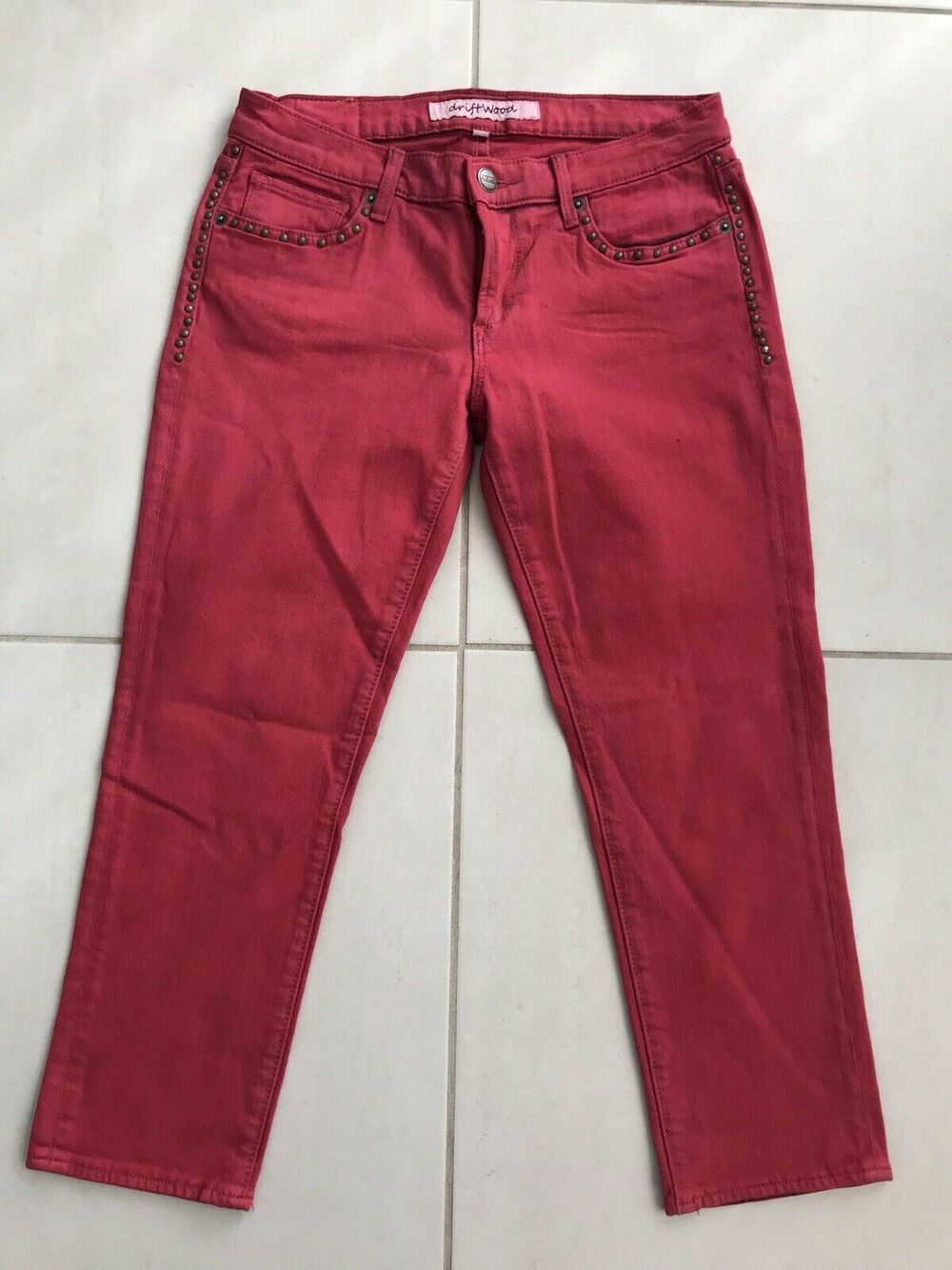 Driftwood Low Rise Studded Crop Stretch Denim Jeans Pink